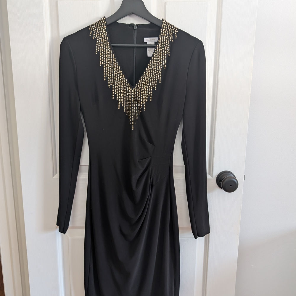 Cache Women's Black Dress with Gold Accents Size 4